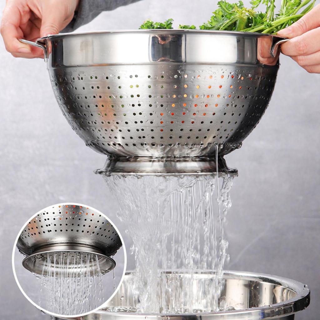 Stainless Steel Colander Large Metal Strainer Kitchen Food Mesh Colander for Pasta Spaghetti Veggies Fruits