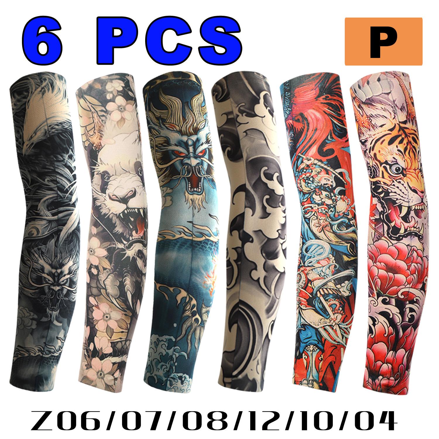 6 PCS Tattoo Sleeves Unisex Summer Cycling Sun Protection Arm Covers Beach Driving Fishing Breathable Nightclub Elastic Sleeves P