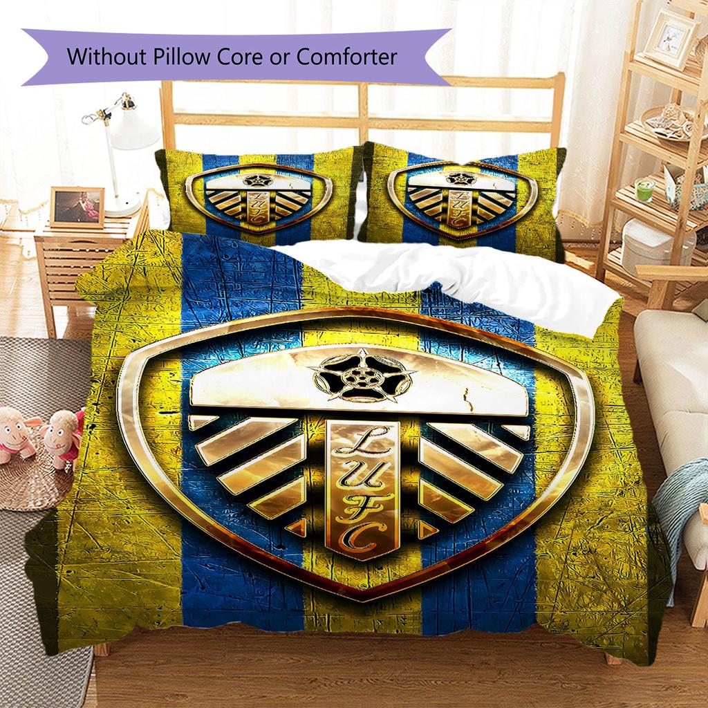 Pościel z wzorem Leeds United Football Club, Zestaw kołdry Poszewka na kołdrę Poszewka na poduszkę Domowy Prezent Urodzinowy(1 * poszwa na kołdrę + 2 * poszewki na poduszki, bez rdzenia)