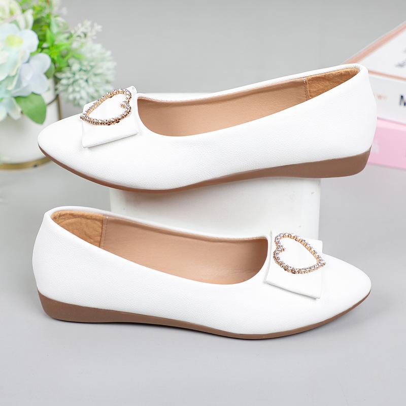 Spring Autumn Office Patent Leather Women s Flats Ballet Metal Buckle Bow Lady Elegant Pointed Toe Slip On Ballerina Dress Shoes 35