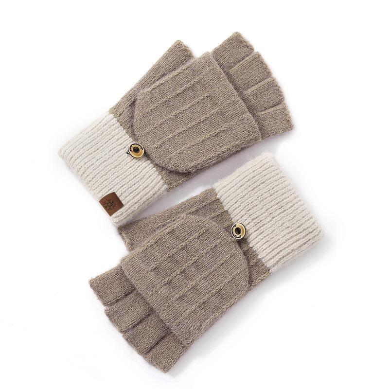 Half Finger Flip Gloves Knitted Winter Ladies Cute Fleece Outdoor Cold Warm Office Student Finger Gloves