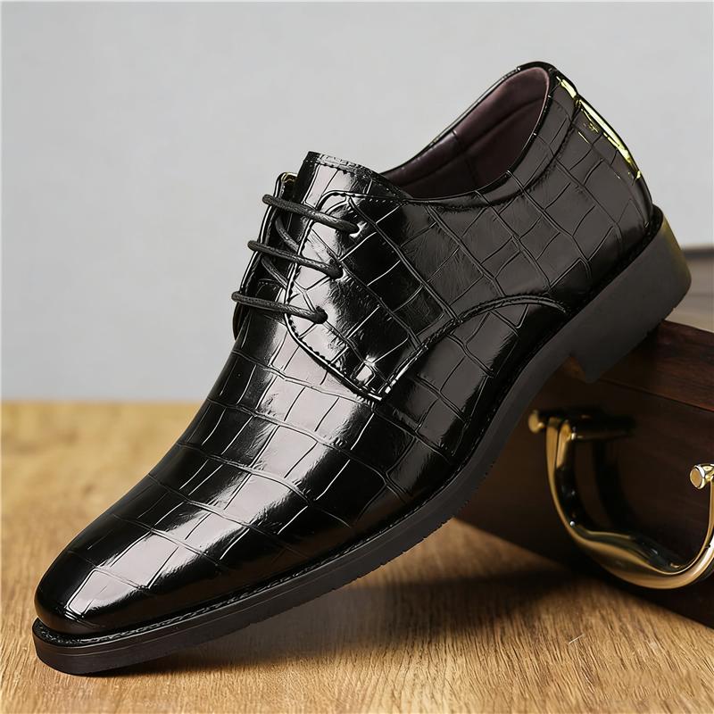 Fashion New Men's Pointed Crocodile Pattern Leather Derby Casual Shoes Male Wedding Dress Homecoming Footwear Zapatos Hombre