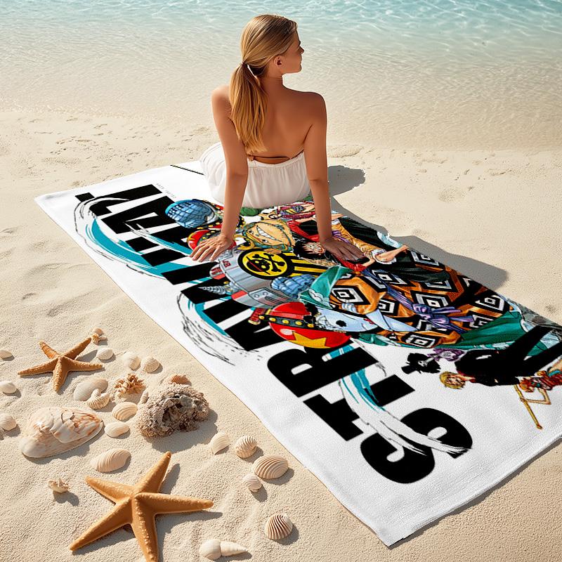Classic Japanese element cartoon ONE PIECE Monkey D. Luffy beach towel outdoor camping vacation swimming beach towel outdoor absorbent bath towel Y6