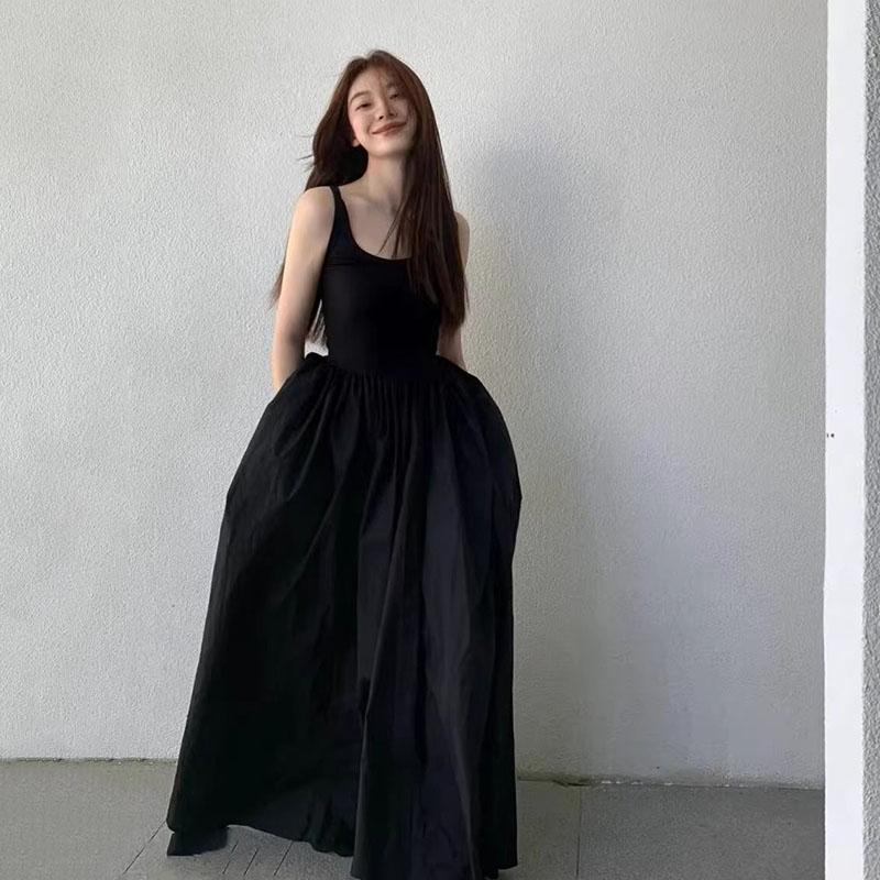 

Черное длинное платье без бретелек, женская мода, облегающее платье без рукавов с круглым вырезом и высокой талией, женские платья для вечеринок на весну и лето S чёрный