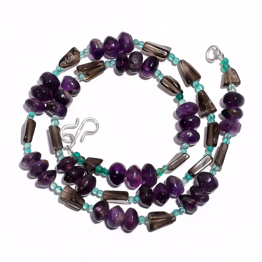 Natural Amethyst Smoky Quartz Gemstone Smooth Beads Necklace 17" UB-4563 UB-4563