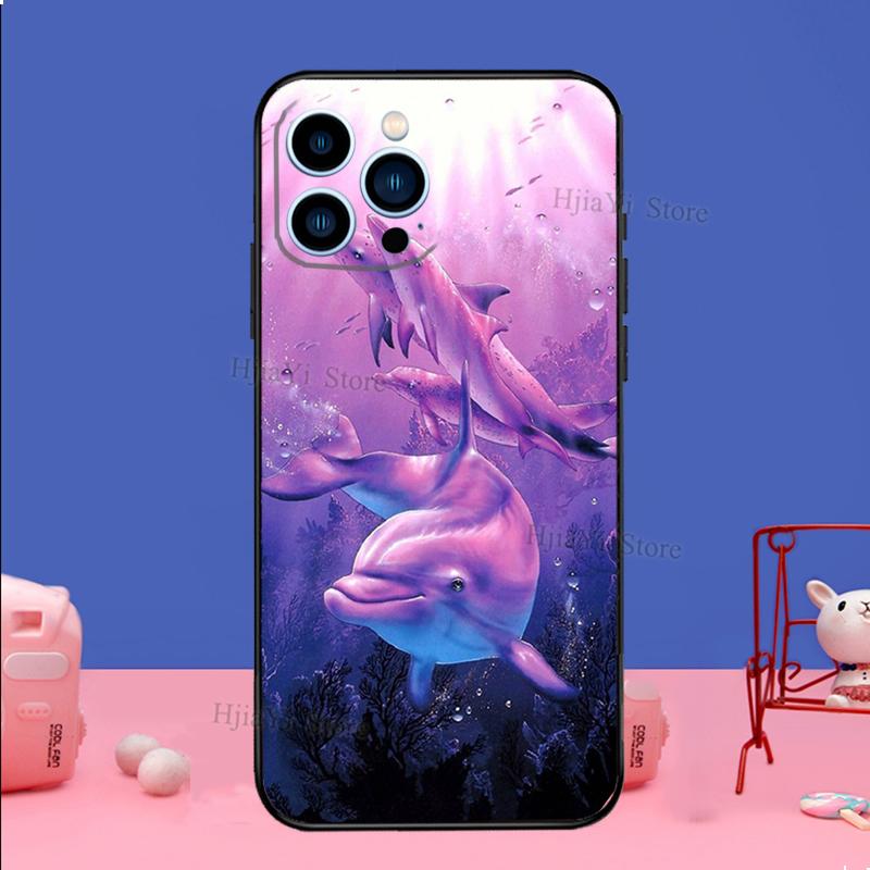Ocean Dolphin Case For iPhone 16 15 13 11 14 Pro Max 12 Mini Plus XR X XS Max Silicone Phone Cover