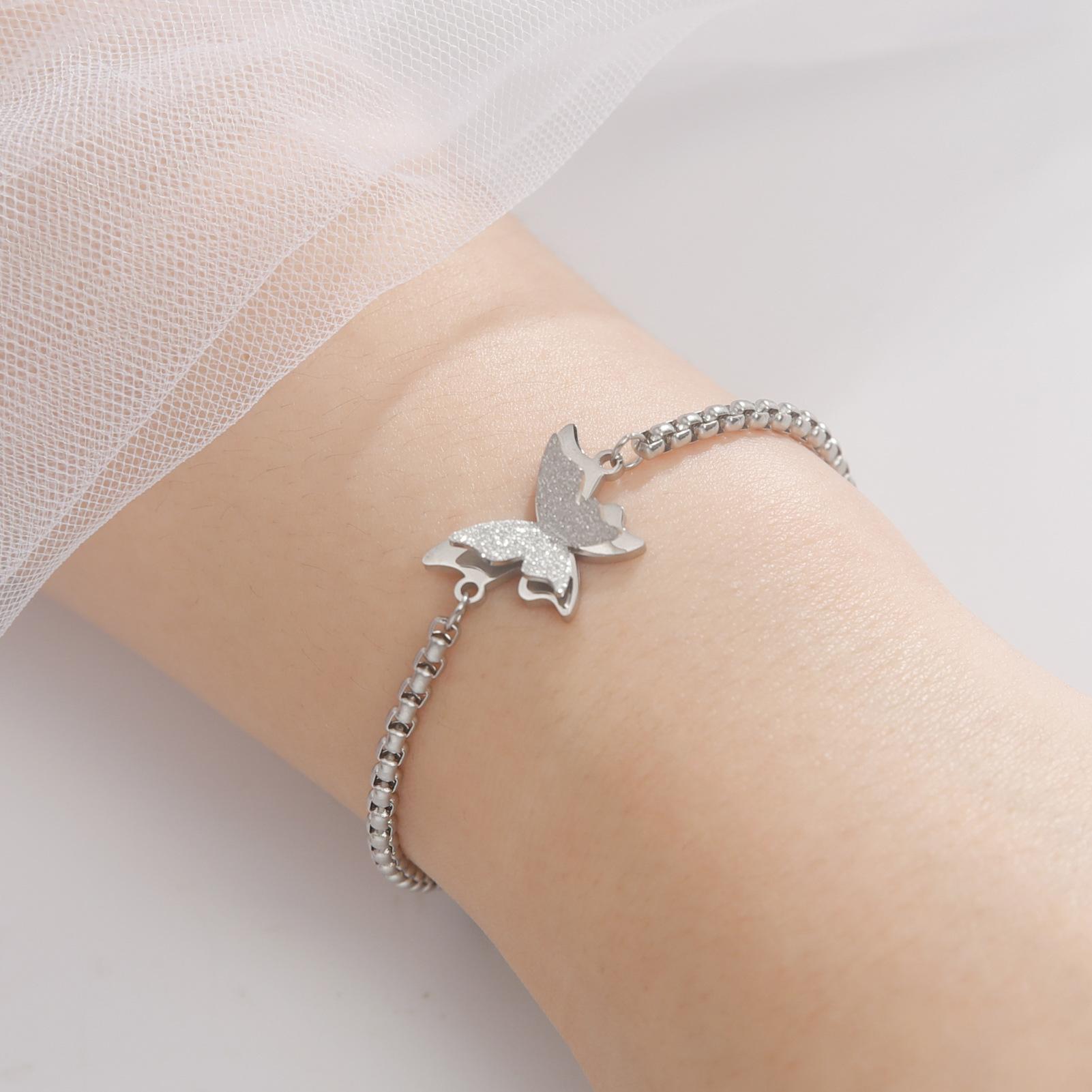 

Браслет-подвеска в виде бабочки из нержавеющей стали для женщин, золотой цвет, браслеты-цепочки Figaro, модные свадебные украшения, подарок