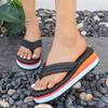 Women's Rainbow High-Heel Flip Flops: Colorful Thick-Soled Summer Beach Sandals