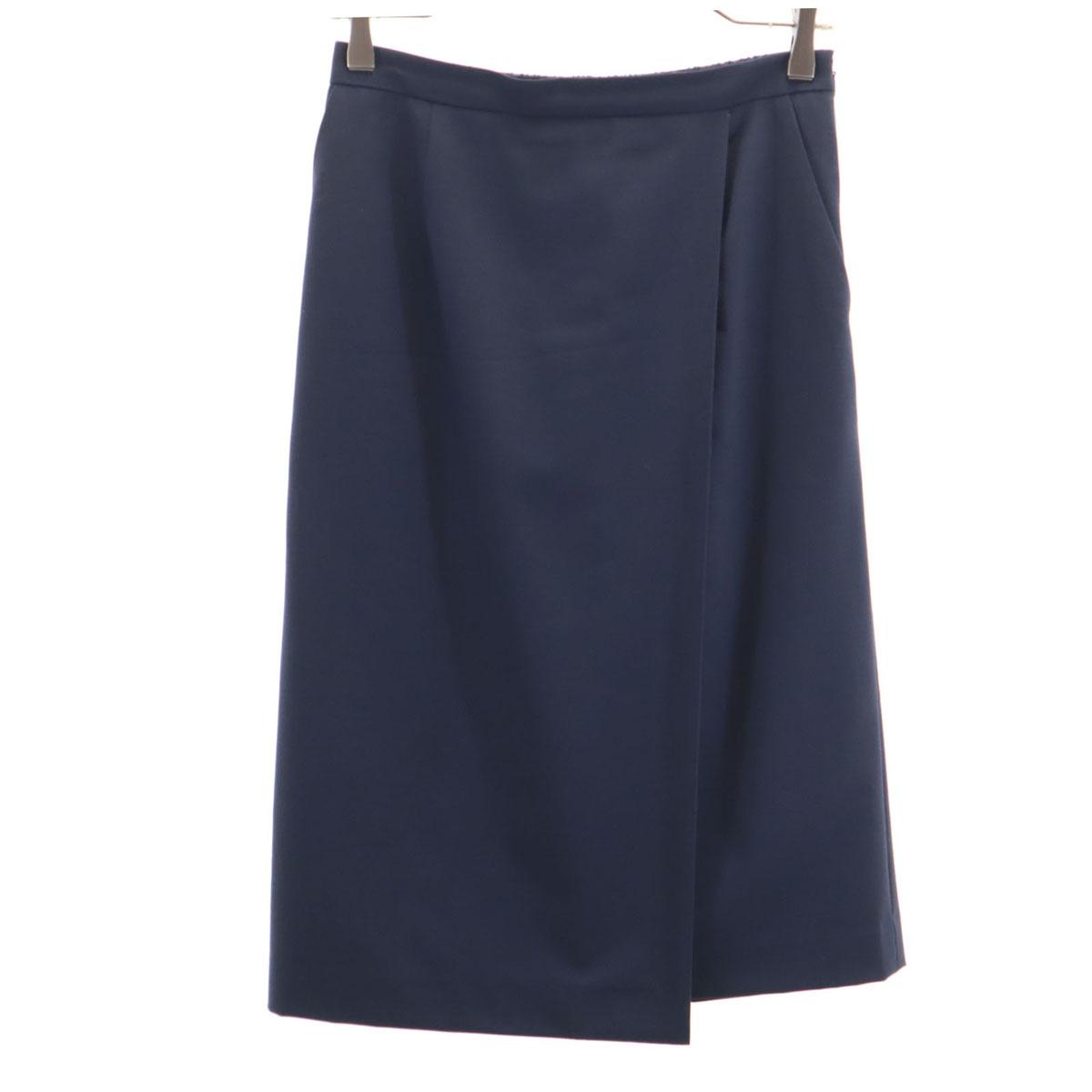 

green label relaxing wool blend Midi length Wrap skirt 38 Navy Women Used