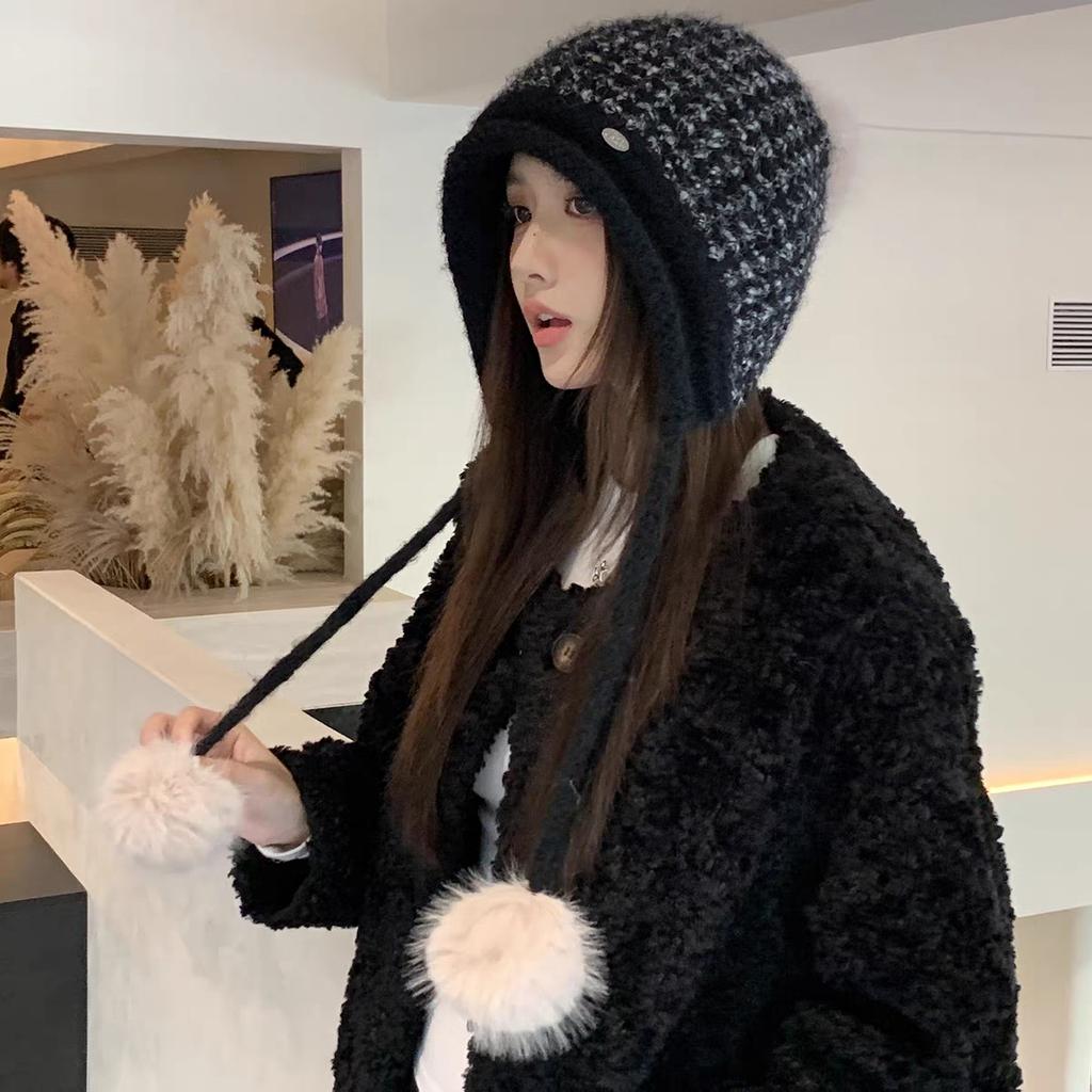 Knitted Fringed Knitted Wool Hat Women's New Winter Thickened Warm Windproof Ear Protector Pullover Hat