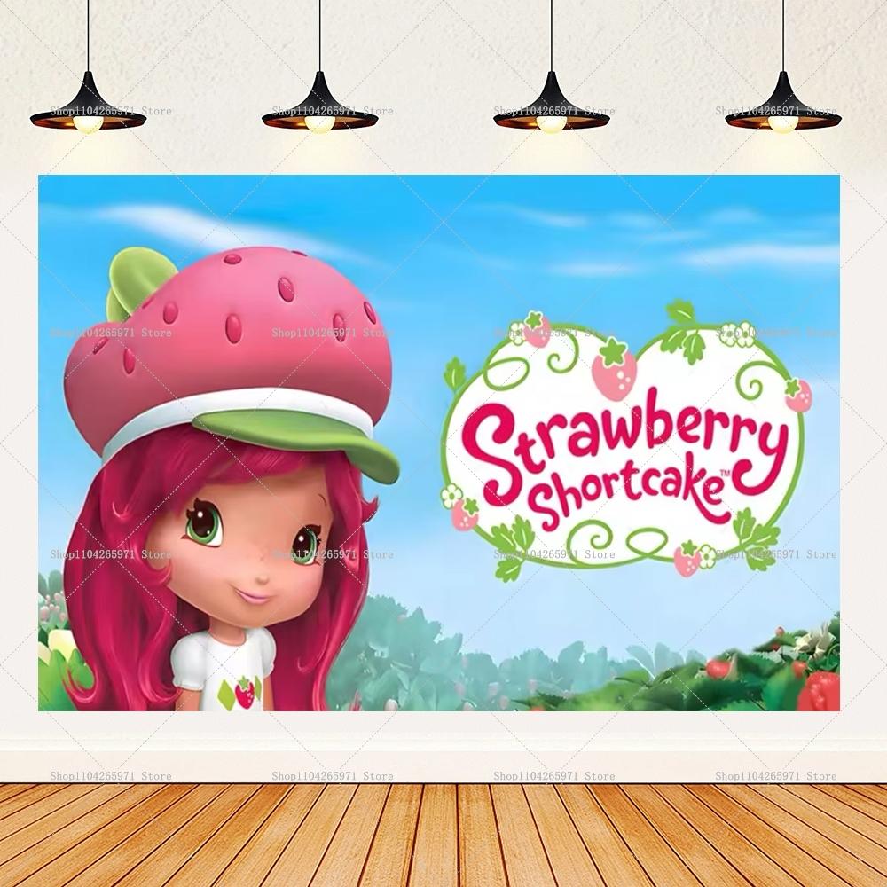 Cartoon Rosa Süßes Erdbeer-Mädchen Thema Hintergrund Mädchen Geburtstagsparty Banner Dekoration Zubehör Babyparty Geschenke Foto Requisiten