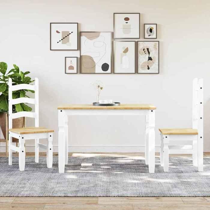 VidaXL Ensemble à manger Panama 3 pcs blanc bois de pin massif, ensemble de table à manger, table et chaises de cuisine, 3345196
