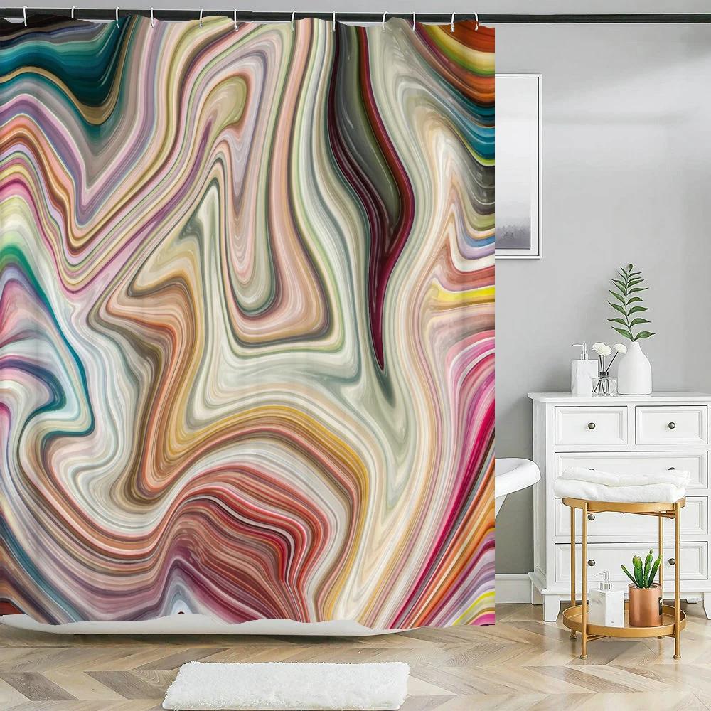 Blue Gold Marble Ink Texture Shower Curtain Abstract Modern Shower Curtain for Bathroom Decor with Hooks 3D Bathroom Screen