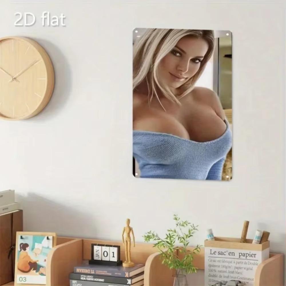 Arte da Parete Moderna in Metallo Poster Donna Bionda Decorazione per Bar di Casa