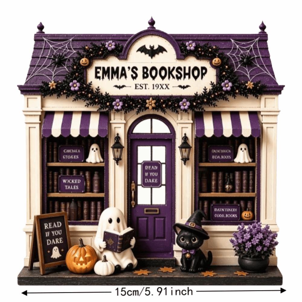Wooden Halloween Ornaments Pumpkin Reading Theme Sign Haunted House Village Ornament Farmhouse
