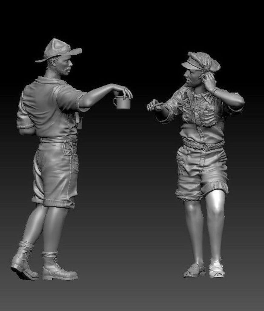 Thunder Model 1/35 British Long Range Desert Group (LRDG) Figure Set Vol. 3, Resting Scene (2 Figures) Plastic Model Kit TBF3504