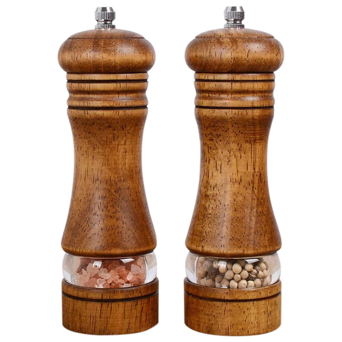 

2 Pcs Wooden Pepper Grinder Manual Spice Grinder Adjustable Coarseness Sea Salt Grinders Bottles for Cooking Kitchen Accessories