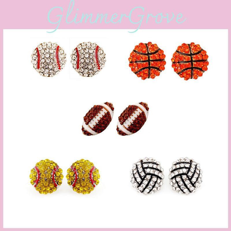 Trend Spring Basketball Baseball Volleyball Earrings With Sparkling Zirconia