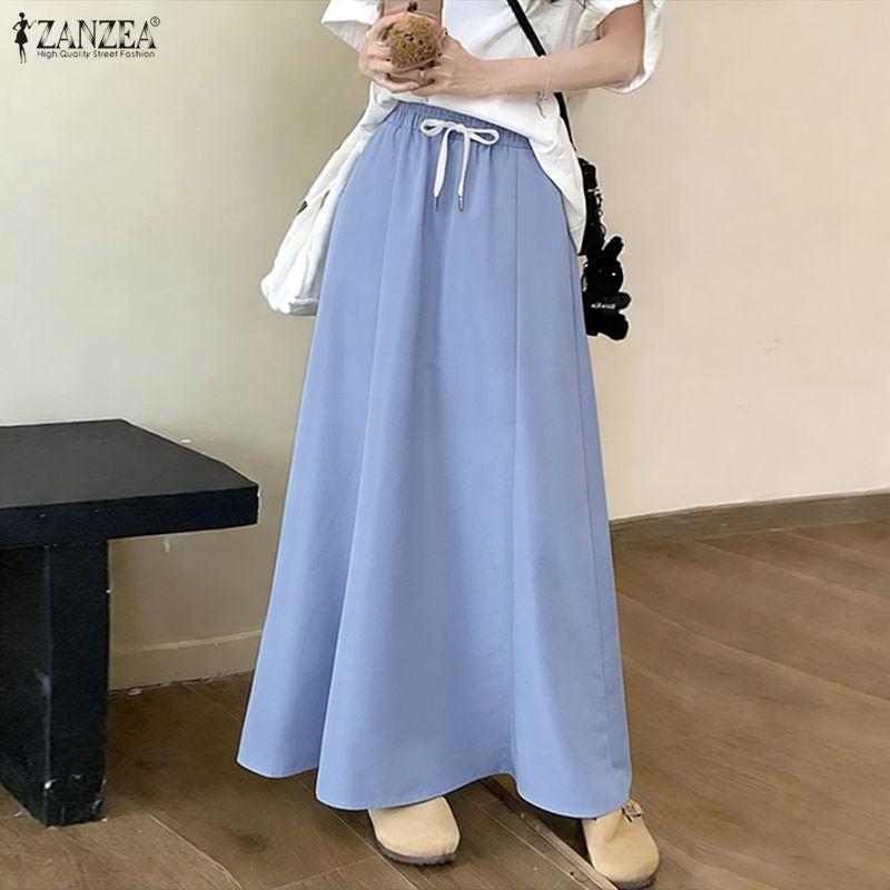ZANZEA Damskie luźne, długie spódnice w pasie na co dzień