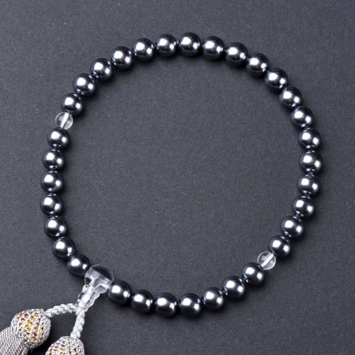 Women's Hanadama Pearl Prayer Beads with Magnetic Closure and Black Shell Pearls, Includes Prayer Bead Bag
