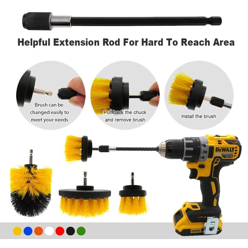 2/3.5/4'' Electric Scrubber Brush Drill Extension Rod All Purpose Cleaner Car Detailing Brush Tool Rim Brush Set Car Cleaning