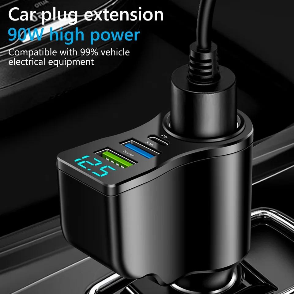 Caricabatteria da auto con splitter Caricabatteria da auto Tipo C PD 3.1A USB Ricarica Super Veloce Caricabatteria per Telefono con Funzione di Rilevamento della Tensione della Batteria Caricabatteria USB per Telefono