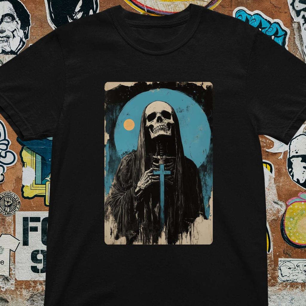 Gothic Skeleton Priest T-Shirt: Dark Art Grim Reaper Graphic Tee