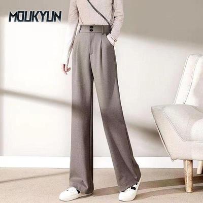 Women Cotton Pants Casual Solid Woman Wide Leg Pant OL Style High Waist Female Straight Long Trousers