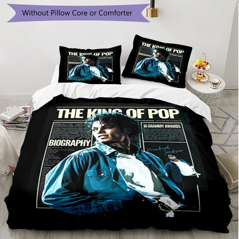 3pcs Duvet Cover Set (1*Duvet Cover + 2*Pillowcase, Without Core), Michael Jackson Print Soft All‑Season Bedding Set, Home Bedroom Decor Gift