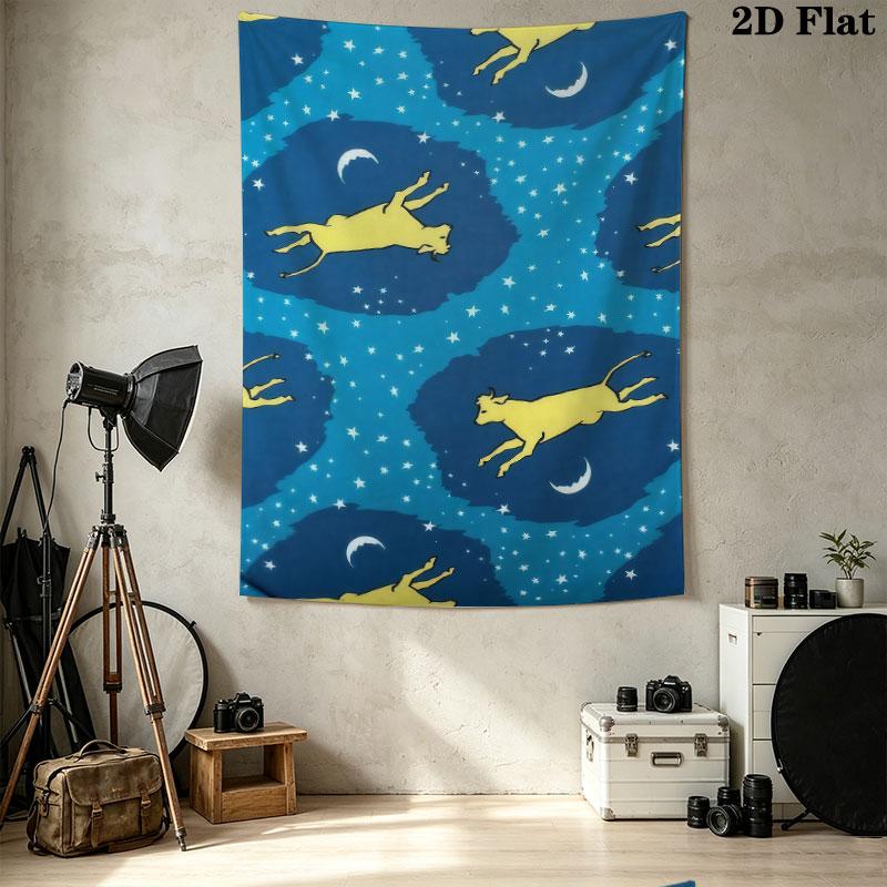 Goodnight Moon Wall Tapestry Aesthetic Wall Hanging Printed Fabric Blanket Decorative Tapestries For Bedroom Living Room Home Decor