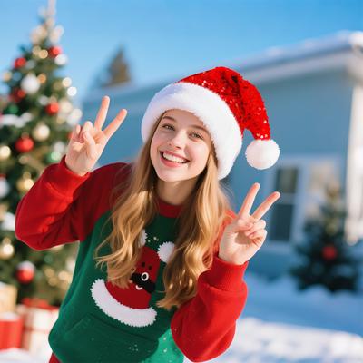 Shiny Sequined New Year Christmas Hat Double-layer Red Santa Claus Caps Plush Fluffy Pompom Xmas Party Beanie Santa Cap Snowman
