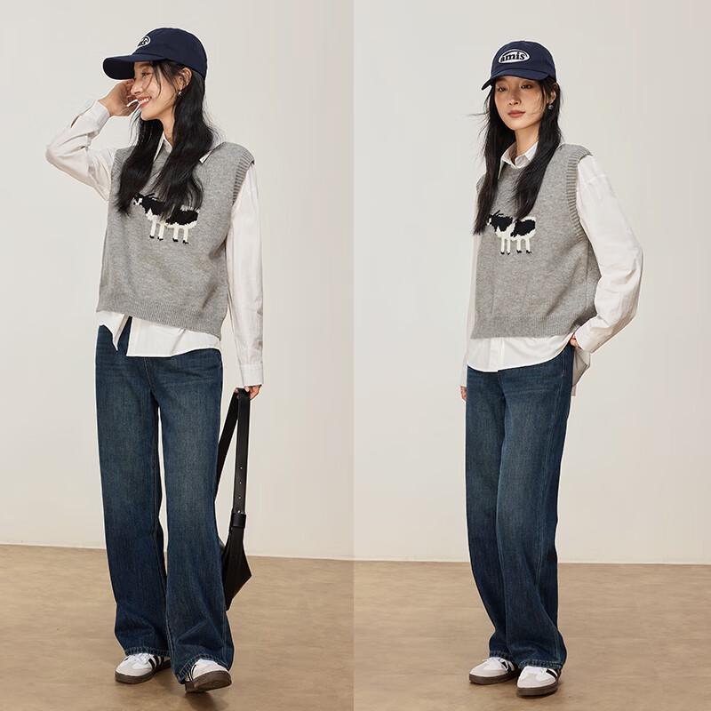 VICTORIA&VERA Women's Cartoon Cow Jacquard Vest