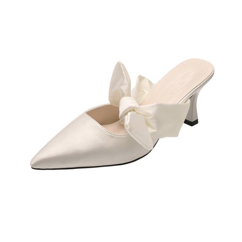Pointed Stiletto High Heels Summer New Temperament Bow Slippers Bag Head Half Slippers