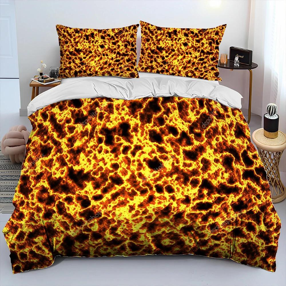3D Volcano Lava Magma Comforter Bedding Set,Duvet Cover Bed Set Quilt Cover Pillowcase,King Queen Size Bedding Set Adult Child
