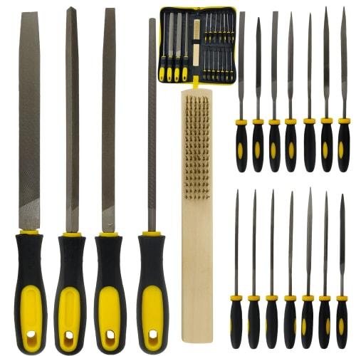 AeKeatDa 19-Piece File Set: Premium T12 Forged Alloy Steel File Set with 4 Large Flat, Triangular, Half-Round, and Round Files, 14 Needle Files, and a