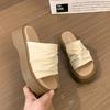 Comfort Version~ Thick Bottom Heightening Pleated Slippers Women's 2025 New Korean Version Versatile Flat Bottom One Word Cool Like Summer Outer Wear