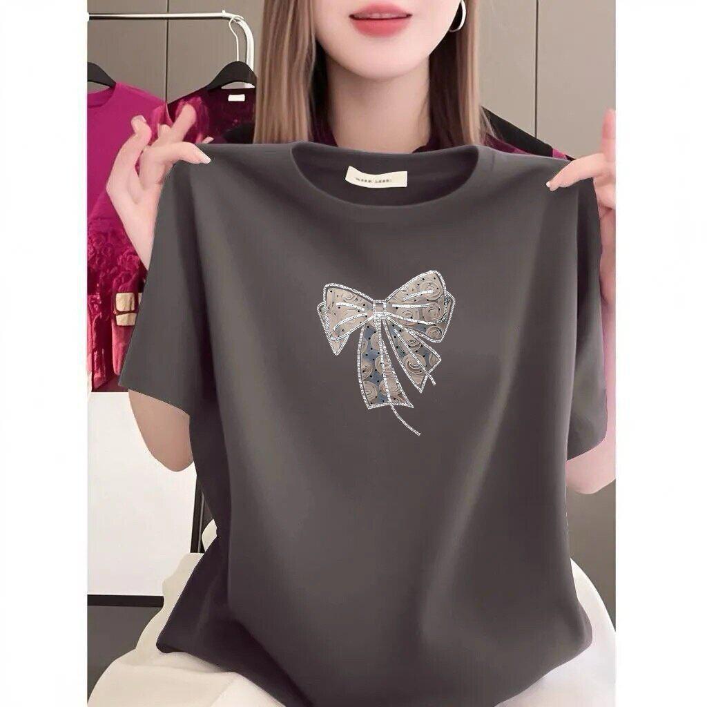 High-End Bow Print Short-Sleeve Women's T-Shirt - Summer Korean Style, Loose & Versatile Casual Top