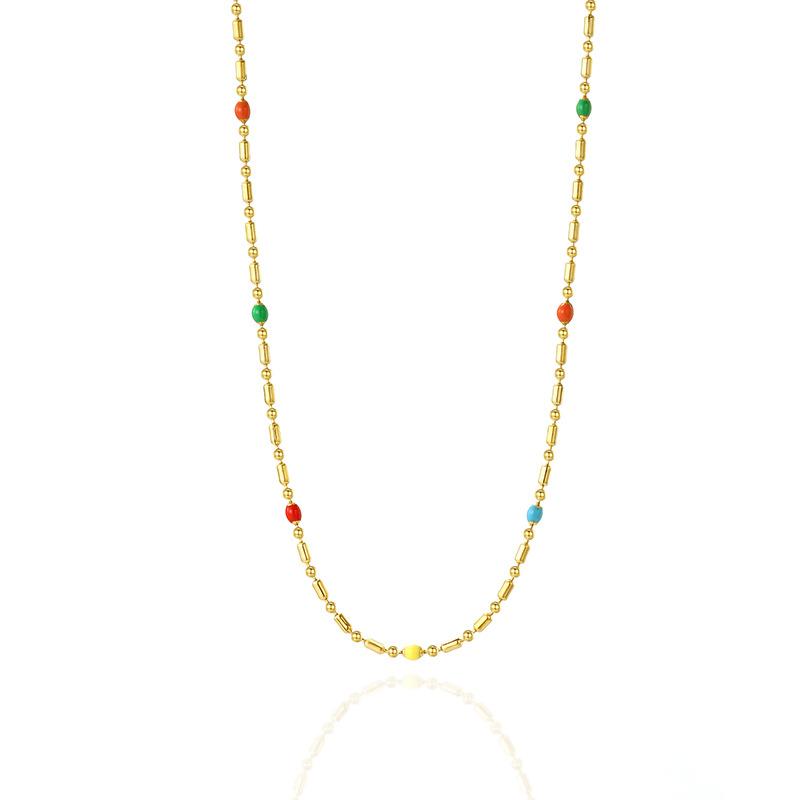 

Ожерелье из титановой стали с разноцветными капающими бусинами из риса, покрытое настоящим золотом, изящное и универсальное, милая базовая цепочка, ключичная цепочка из нержавеющей стали Plated with 14k real gold