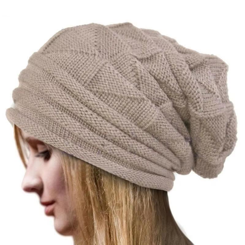 Gorro de malha de inverno para mulheres, chapéus largos e folgados, gorro quente para áreas externas, boné feminino, esqui na neve, gorros quentes de lã