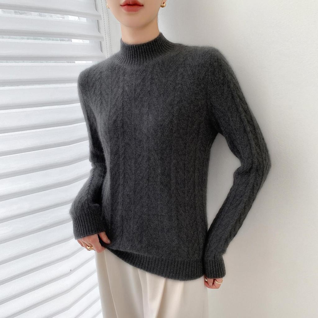 Women's 2025 Autumn/Winter Cashmere Loose Knit Sweater with Half-High Neck