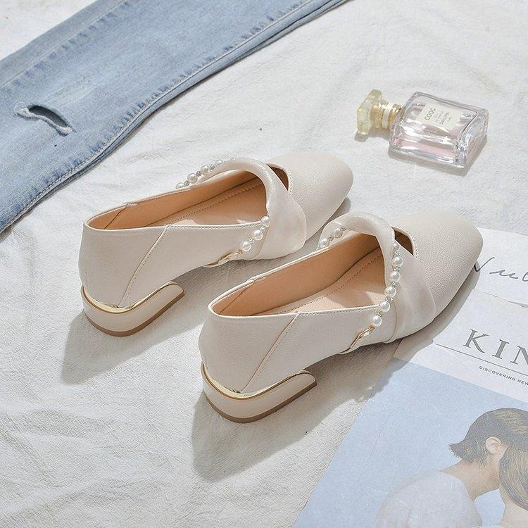 Mary Jane flache Studenten Schuhe mit flachem Boden, flachem Ausschnitt, Perlen, Frühling, neue Damen Einzelschuhe, vielseitig, sanfte Dame, Beanie Schuhe