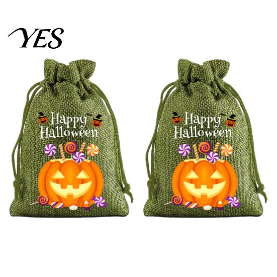Trick or Treat Party Souvenirs 2Pcs Halloween Pumpkin Drawstring Bags for Candy Treats, Retro Burlap Cute Ghost Theme Pouches Bags, Portable