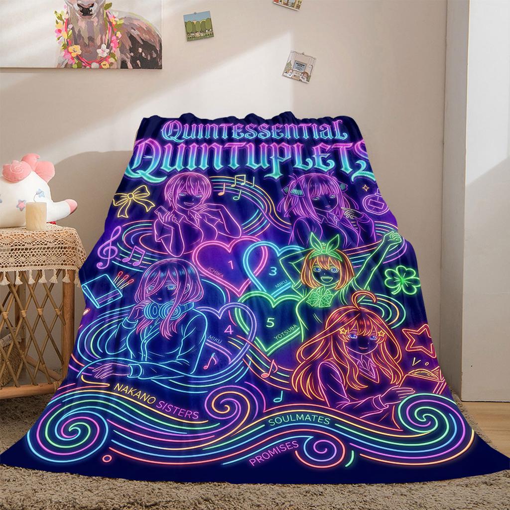 The Quintessential Quintuplets Premium 2D Print Flannel Blanket, Cartoon Decorative Throw for Sofa, Soft Bedding for Travel_LIAN