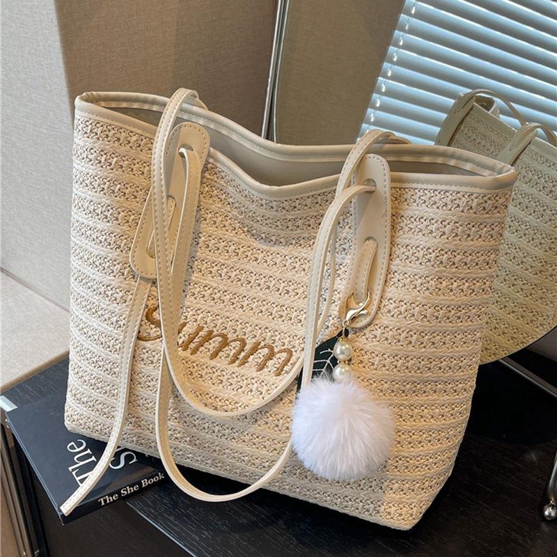 

Woven Bag Women S Bag Straw Bag Tote Bag Versatile Large Capacity Shoulder Handbag бежевий
