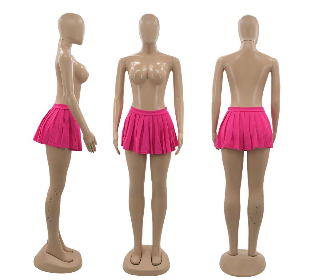 2022 New Women's Green Pleated A-line Mini Skirt - European & American Fashion