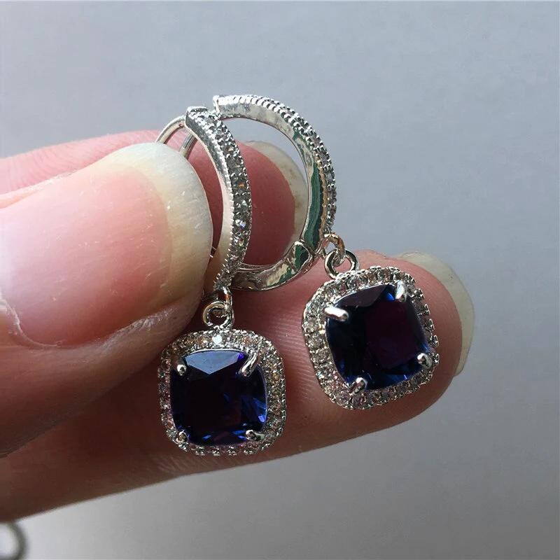 Huitan Blue/Pink/Green/White Cubic Zircon Dangle Earrings  Color Temperament Elegant Accessories for Women Fashion Jewelry