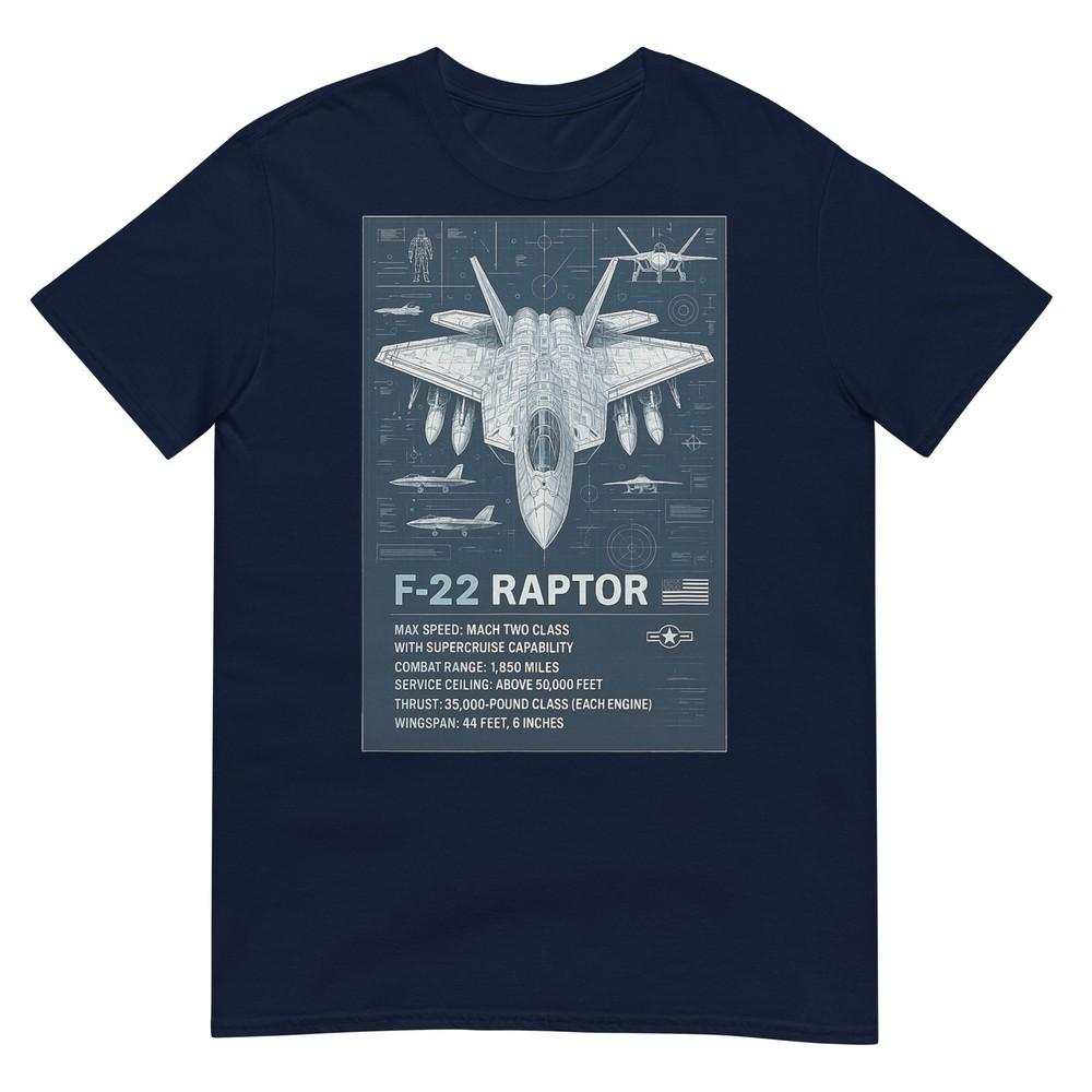 F22 Raptor Blueprint Technical Schematic Aviation Art Tshirt S