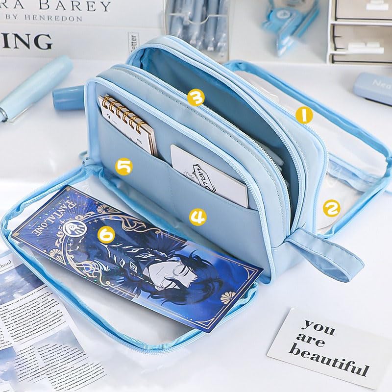 Nannlia Transparent Pencil Large Korean for Middle High and College Boys and Girls Case, Capacity, Stylish, 6-Layer Design, Simple, Multifunctional,
