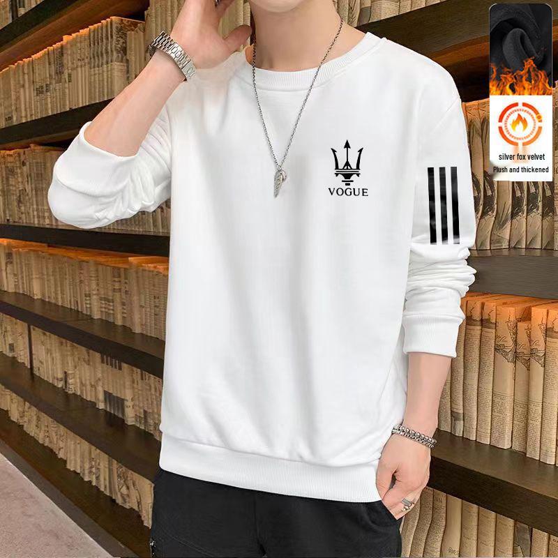 Men’s Casual Fleece-Lined Round Neck Sweatshirt - Autumn/Winter Long Sleeve Pullover