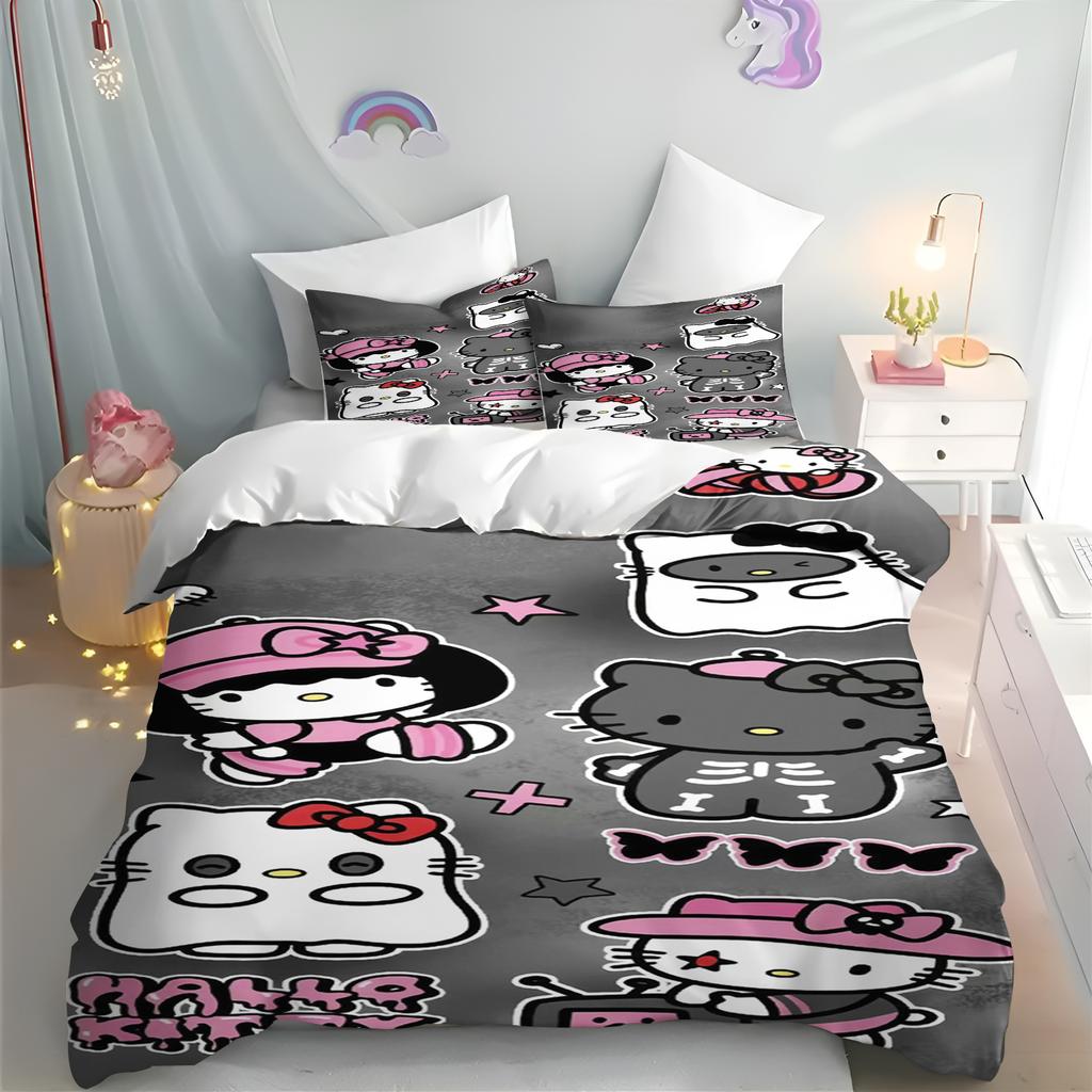 MINISO Hello Kitty Copripiumino Cartone Animato Anime Stampato Set Biancheria da Letto Federa per Bambini Stampata Biancheria da Letto Moda per la Casa Ragazzi Ragazze